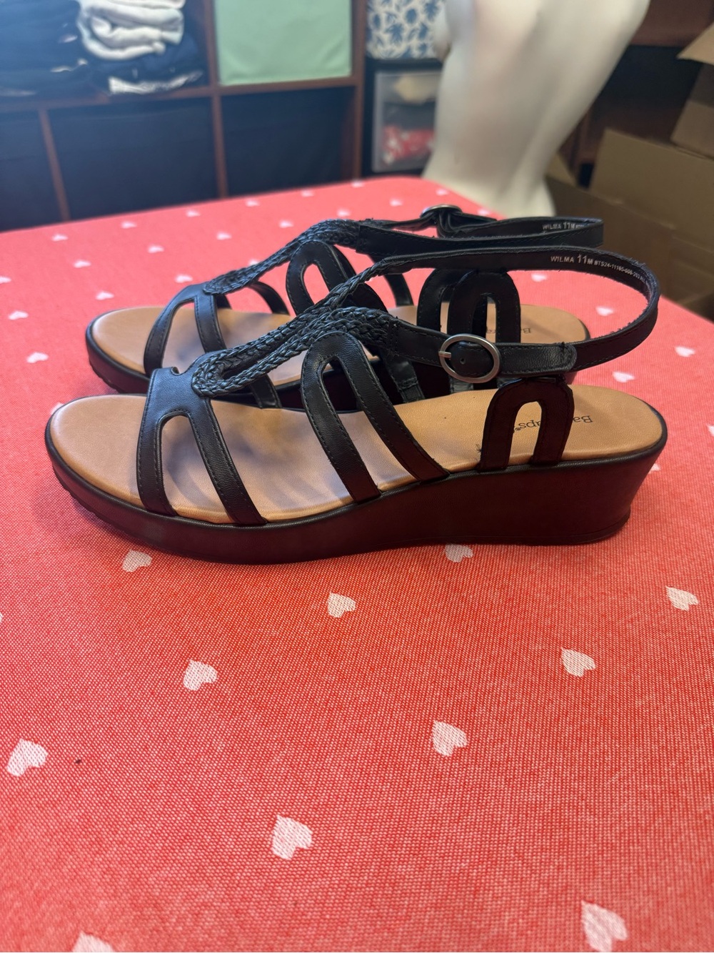 ComfortWedge Black Braided-Strap Women's Sandal